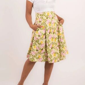 NWT COLLECTIF Laken English Orchard Swing Skirt pockets size XL butter yellow